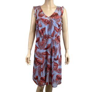 Cabi Tropical Print Dress V-Neck Sleeveless Ruffle Trim Size Small‎ Blue & Red